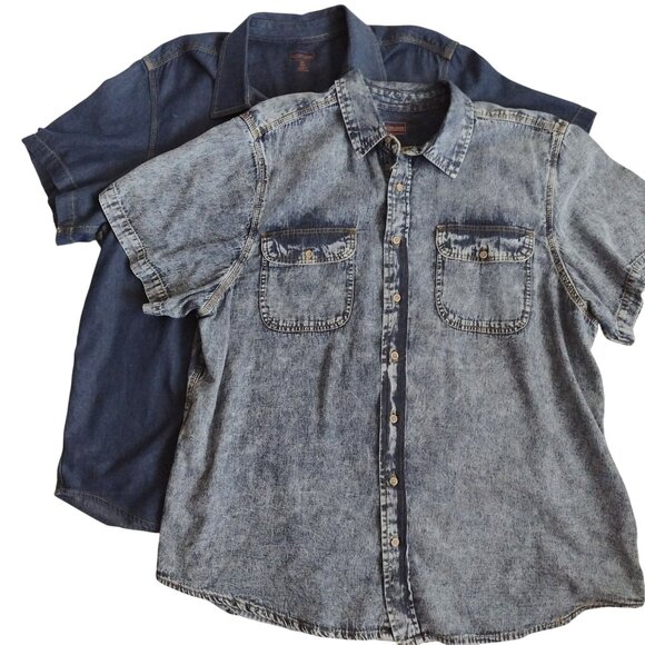Boulder Creek Denim Twill Shirts Big 2XL Lot of 2 Short Sleeve Stonewash Indigo - Picture 1 of 12